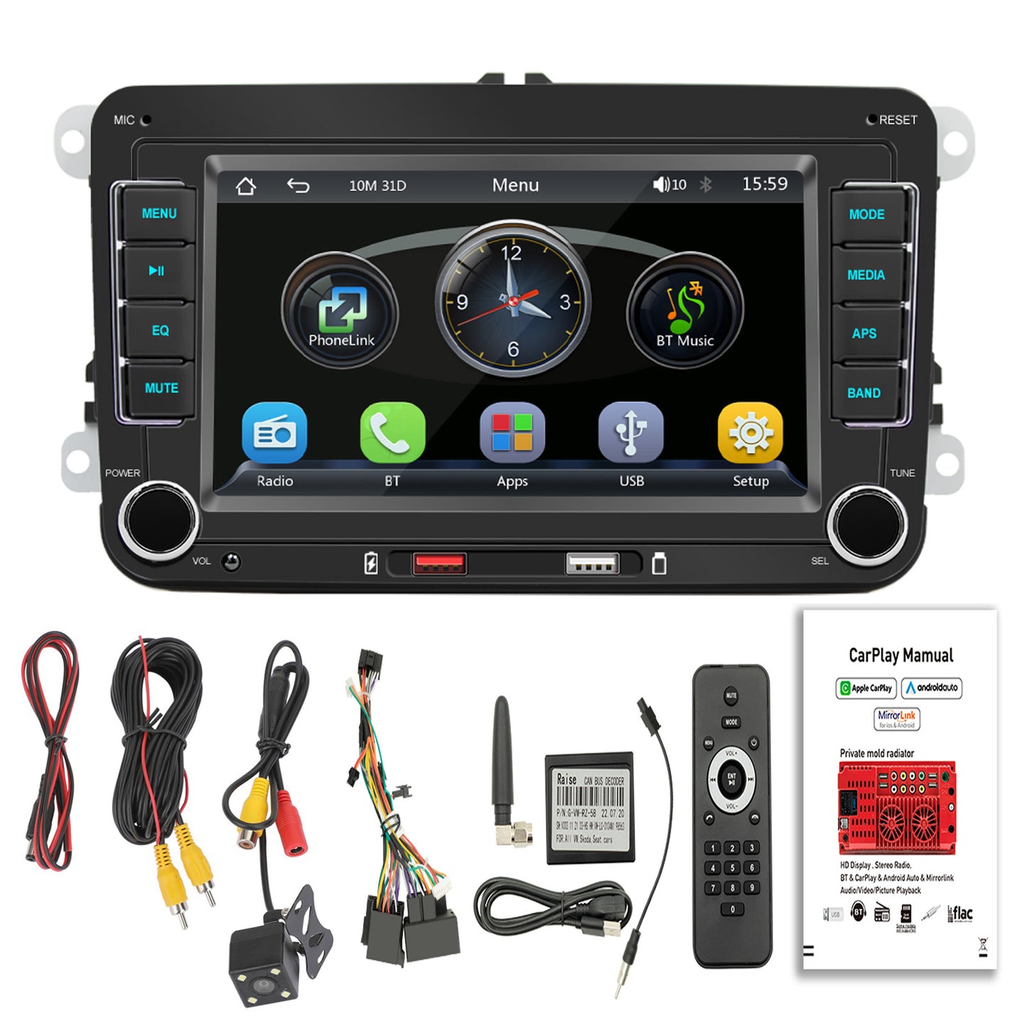 7 "Volkswagen Car Bluetooth Radio Car MP5 Player Wireless Carplay + 4 LED Camera Funzione di ricarica USB