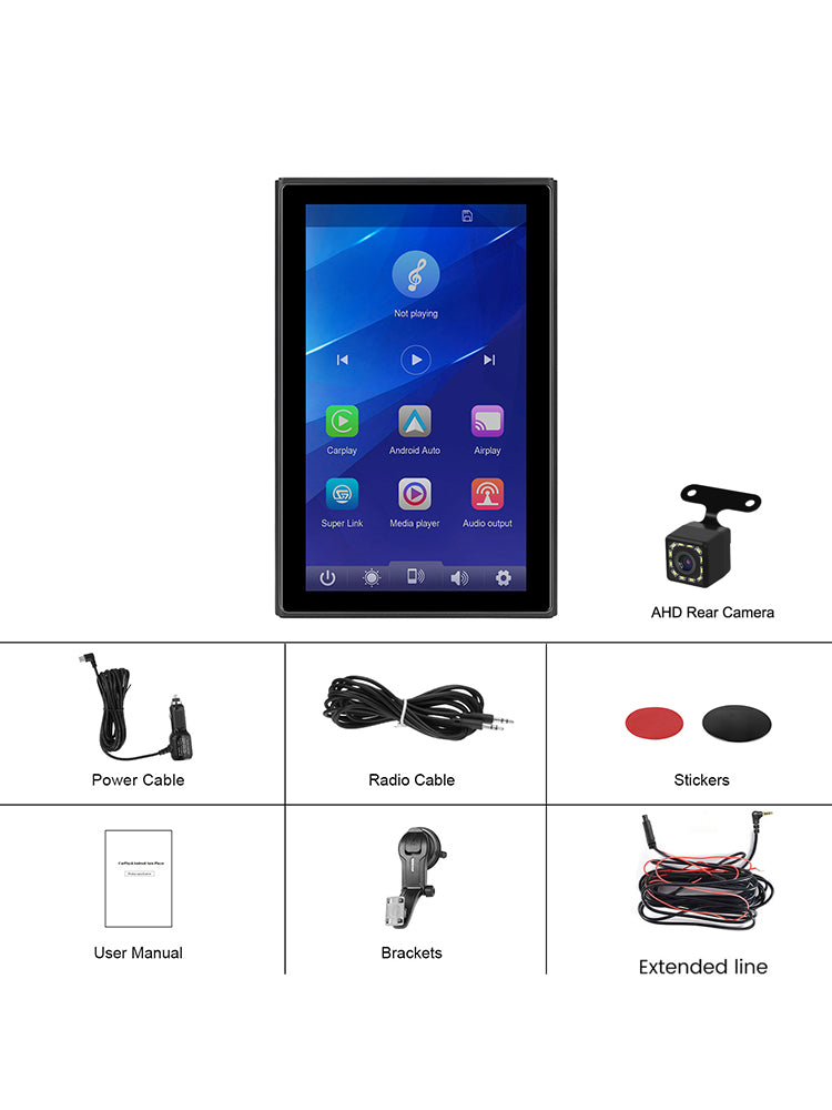Schermo touch completo da 7 pollici Apple CarPlay Android Auto Display di commutazione Telecamera 12 LED