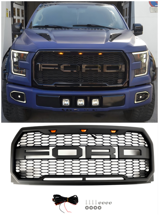 Griglia paraurti anteriore di ricambio per Ford F150 Raptor Style 2015-2016-2017 con LED