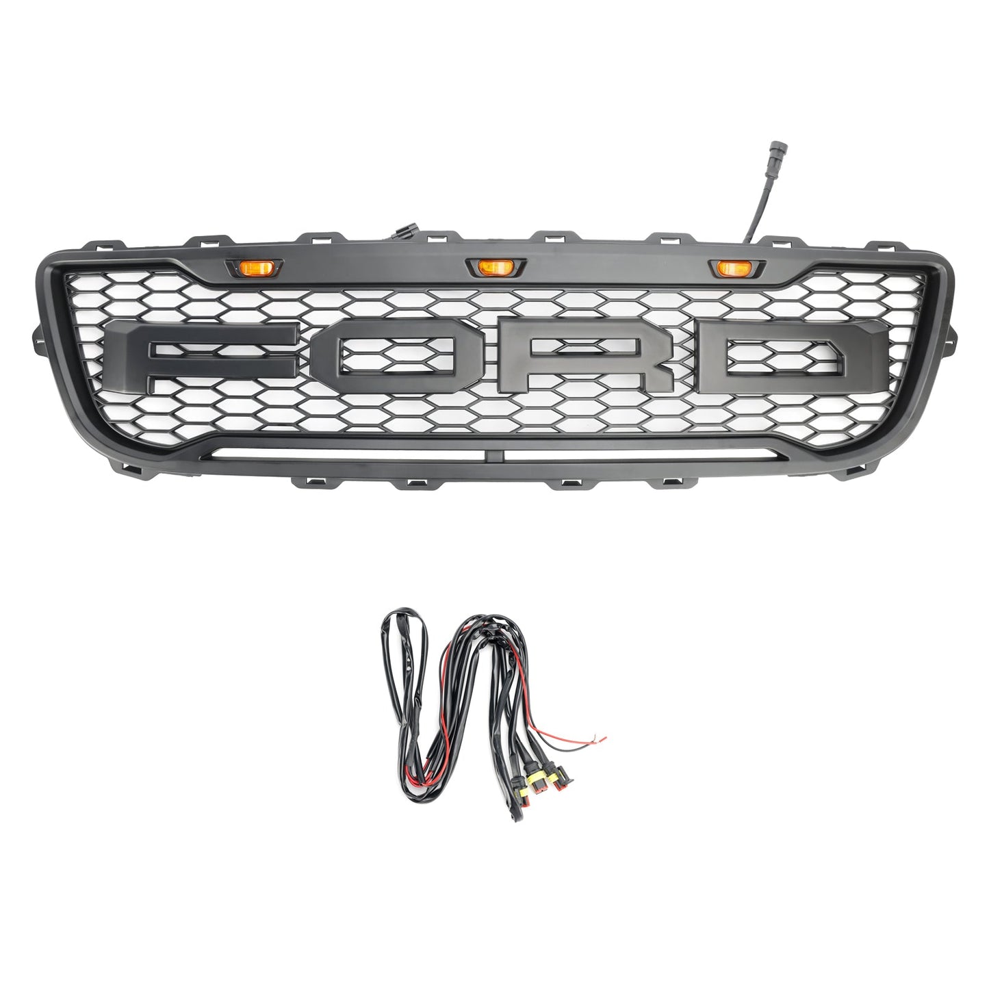 Griglia paraurti anteriore a nido d'ape nera opaca stile Raptor per Ford F150 1999-2003 con LED