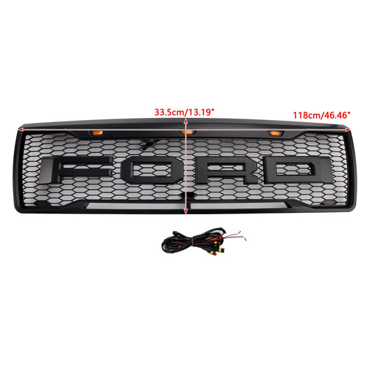 Griglia paraurti anteriore a nido d'ape nera opaca Ford F150 1992-1996 con LED