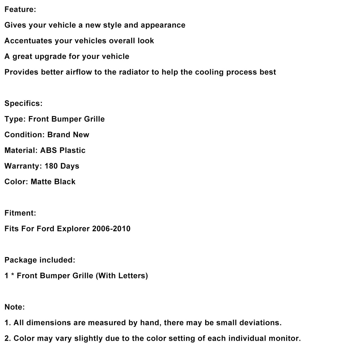 Ford Explorer 2006-2010 con griglia paraurti anteriore superiore nera chiara