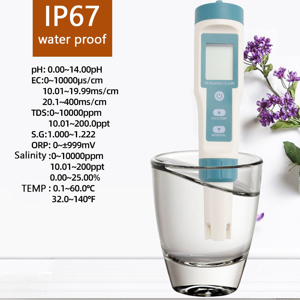 7 in 1 Digital Salinity PH TDS TEMP SG EC ORP Tester Misuratore di monitoraggio della qualità dell'acqua
