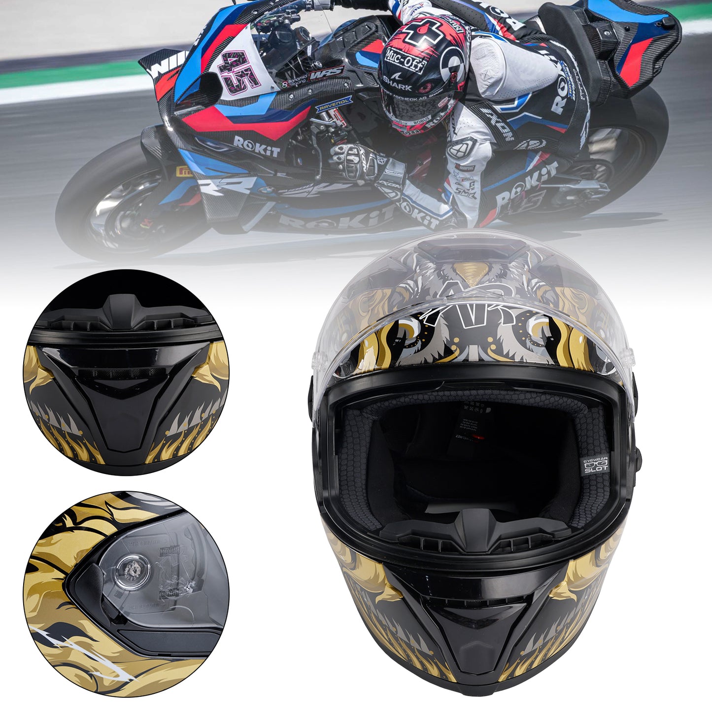 Casco da moto DOT per adulti Street Integrale Nero Oro