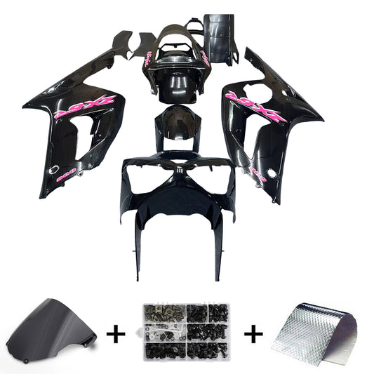 Amotopart 2003-2004 Kawasaki ZX6R 636 kit di rivestimento nero con logo rosa