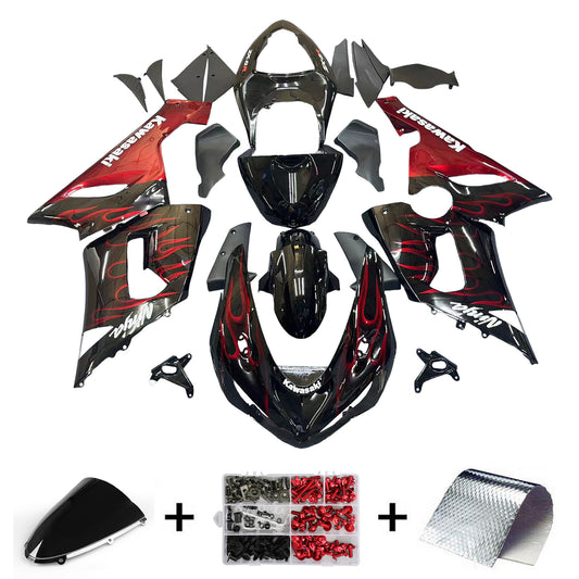 Carene 2005-2006 Kawasaki ZX6R 636 Black & Red Flame Ninja Racing Generico