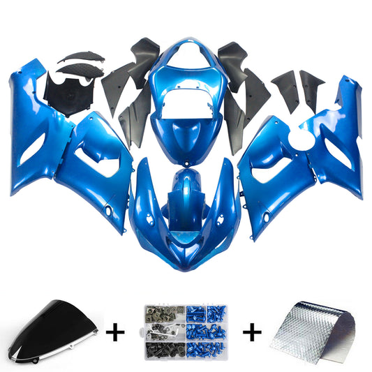 Amotopart Kawasaki 2005-2006 ZX6R 636 Kit di paura blu lucido