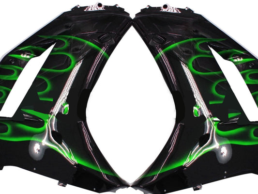 Carene 2007-2008 Kawasaki ZX6R ZX636 Black & Green Flame Ninja Generico