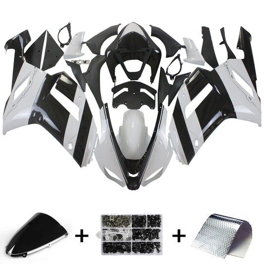 Amotopart Kawasaki 2007-2008 ZX6R 636 Kit di paura nero bianco