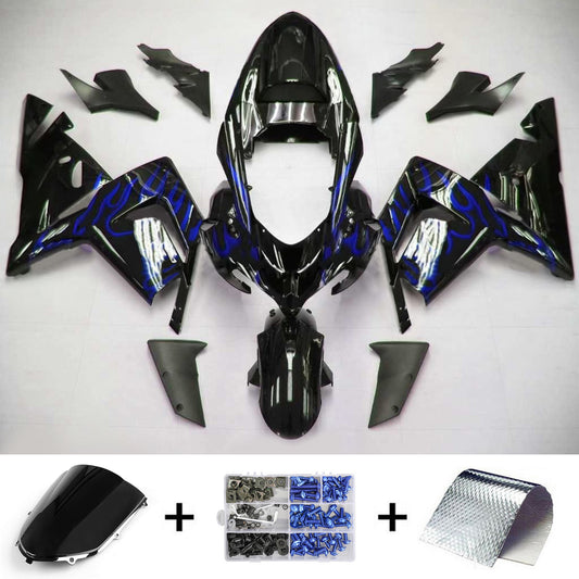 Amotopart Kawasaki 2004-2005 ZX10R Nero con kit di trigger di linea blu