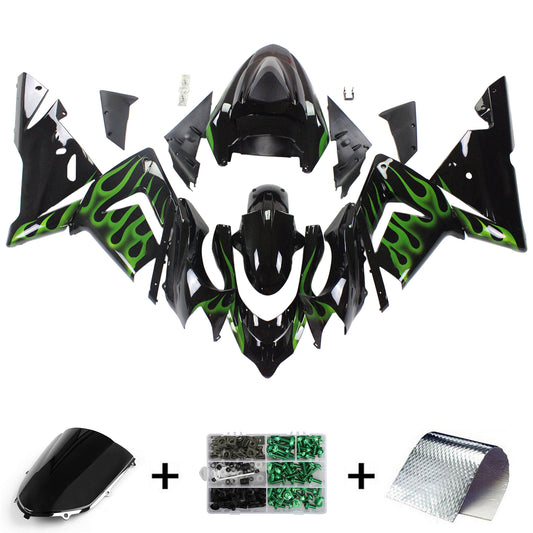 Amotopart Kawasaki 2004-2005 ZX10R Nero con kit di spostamento della linea verde