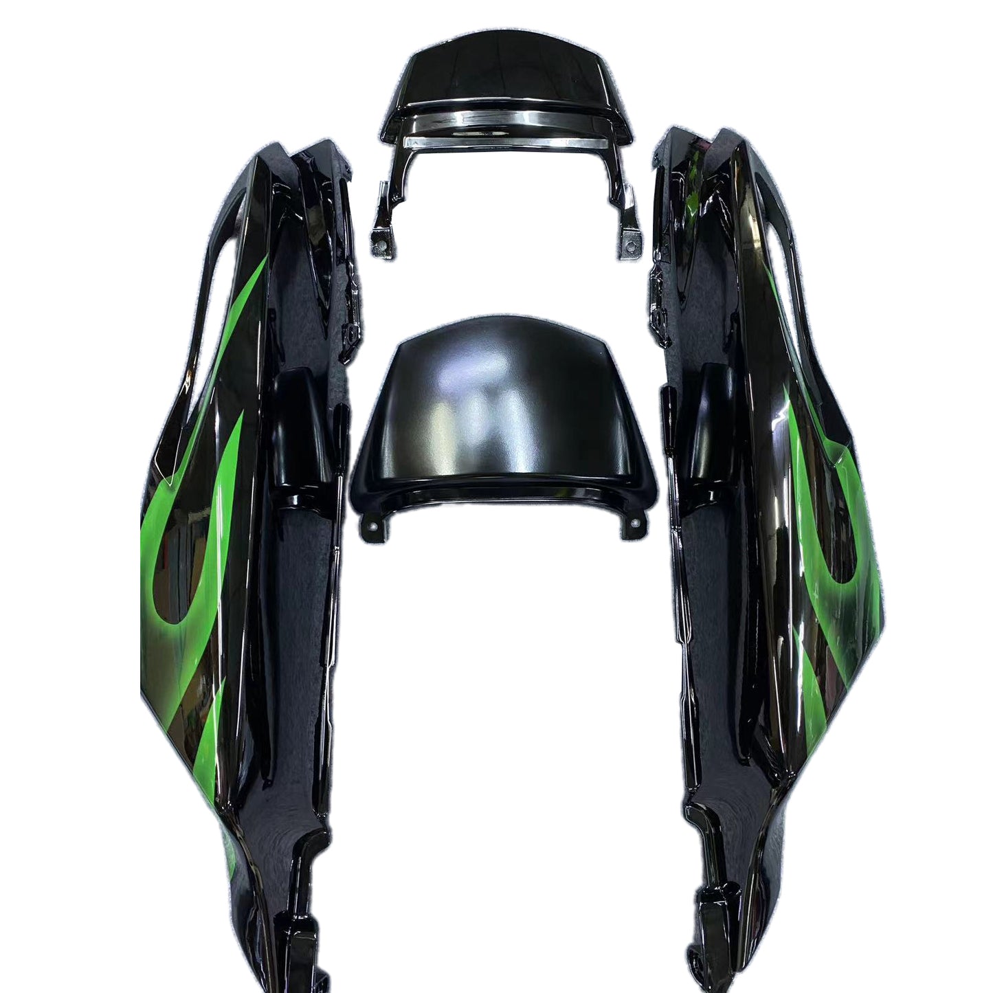 Carene 2006-2011 Kawasaki ZX14R Black & Green Flame Ninja Racing Generico