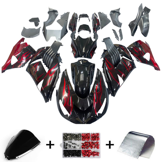 Carene 2006-2011 Kawasaki ZX14R Black & Red Flame Ninja Racing Generico