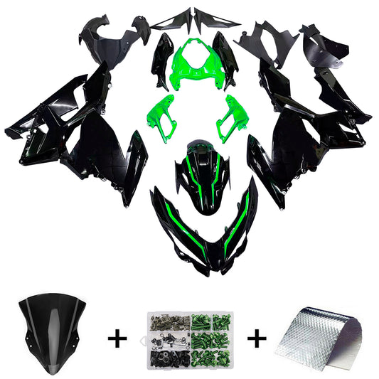 Amotopart 2018-2020 Kawasaki Ex400/Ninja400 Giadding Black & Green Kit