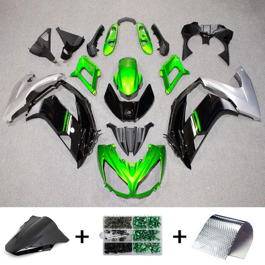 Amotopart 2012-2016 Kawasaki Ninja 650 Green Sliver Black Fearing Kit