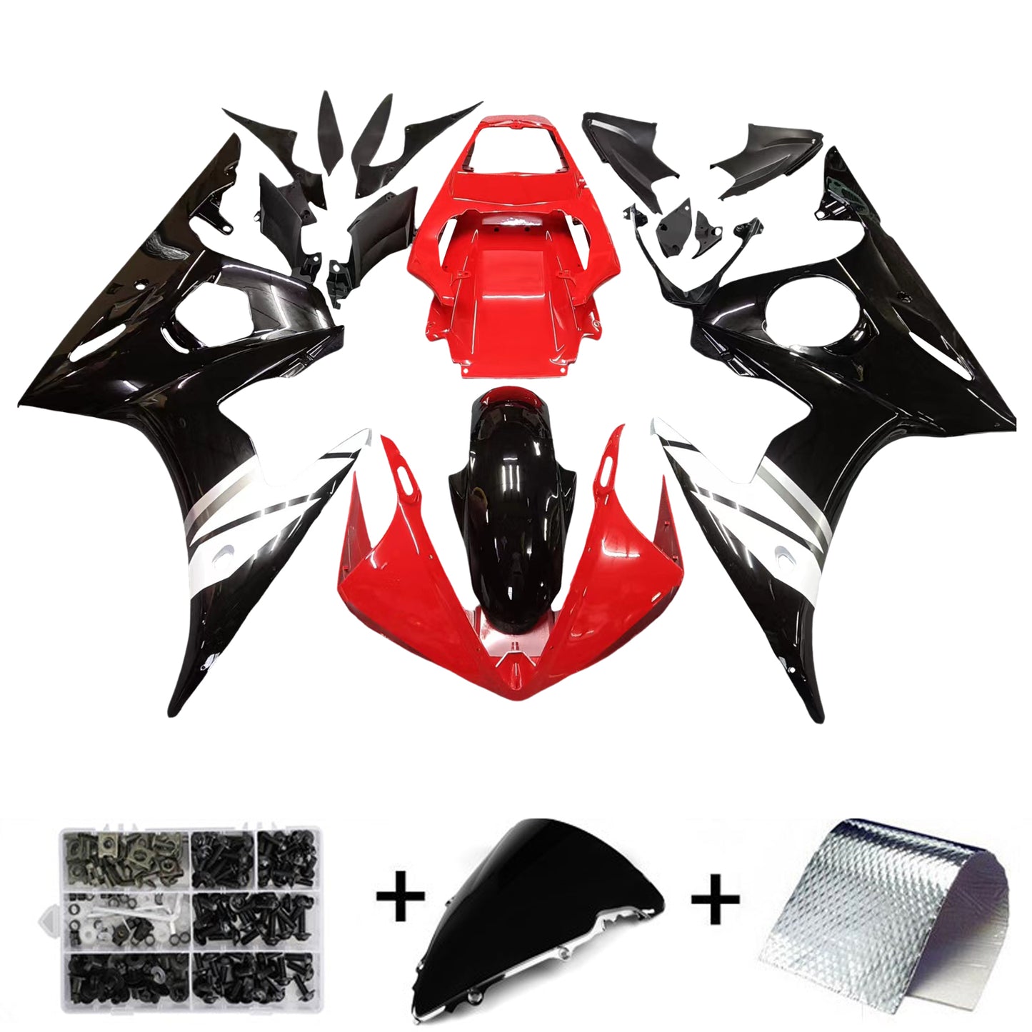 Kit carenatura iniezione plastica adatto per YAMAHA 2003 2004 YZF R6 rosso bianco generico
