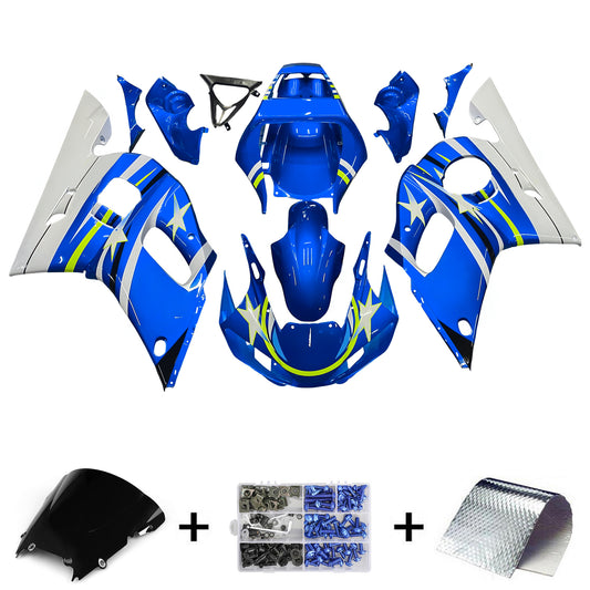 Amotopart Yamaha 1998-2002 YZF 600 R6 Blue con kit di rivestimento a stella bianca