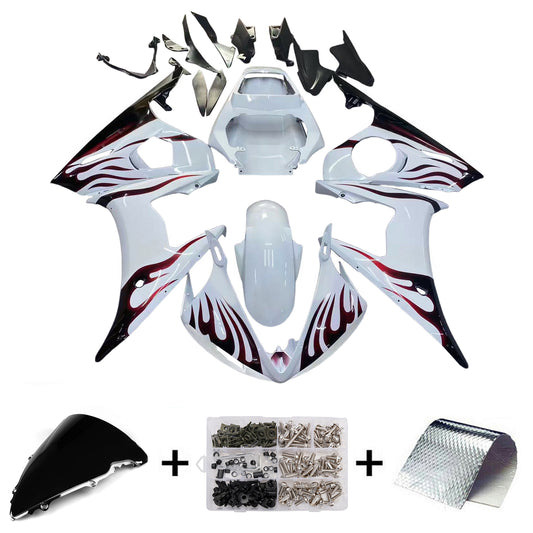 Amotopart 2005 Yamaha R6 Disguise kit di fiamma bianca e nera