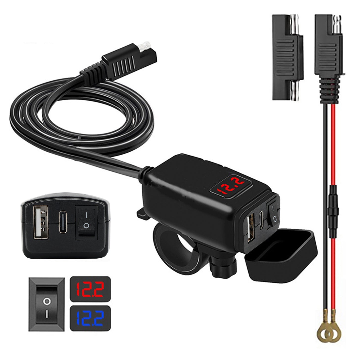 Caricabatterie USB super veloce per motocicletta Supporto per manubrio PD+QC3.0 Adattatore di alimentazione tipo C