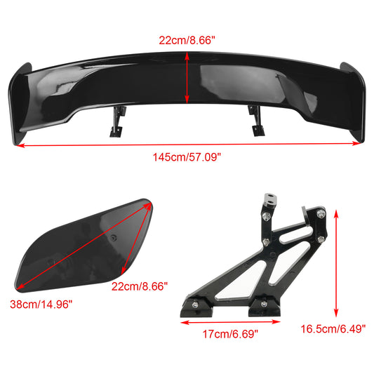 57" 145cm Universal Racing GT Style Down Force Trunk Spoiler Ala Nero lucido