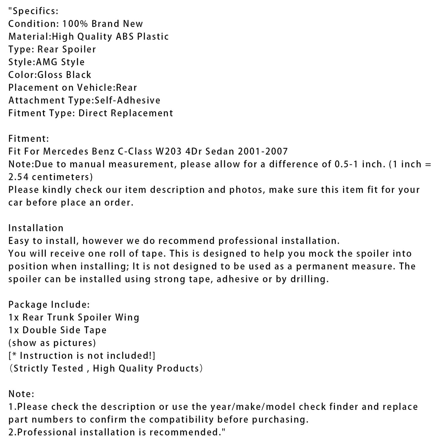 Spoiler posteriore nero lucido Mercedes-Benz Classe C W203 Berlina 2001-2007