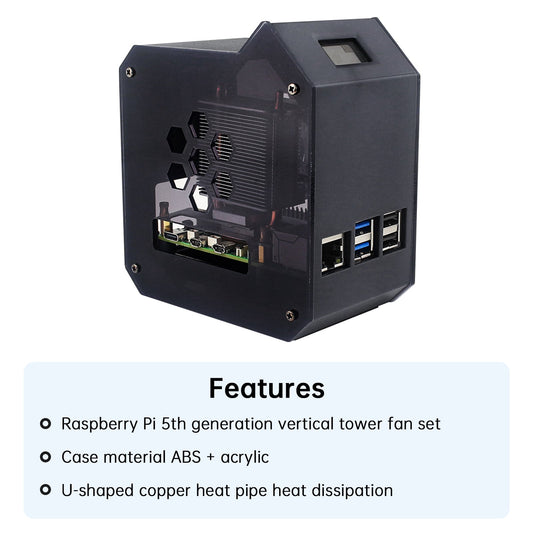 Raspberry Pi 5 Vertical Tower Fan Set con radiatore con schermo OLED da 0,96 pollici