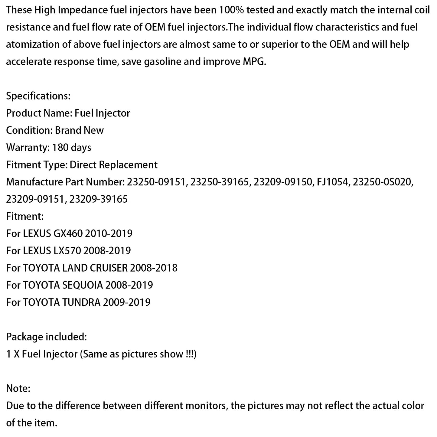 1 iniettore di carburante 23250-0S020 adatto per Toyota Tundra Sequoia 4.6L 5.7L 2008-2019