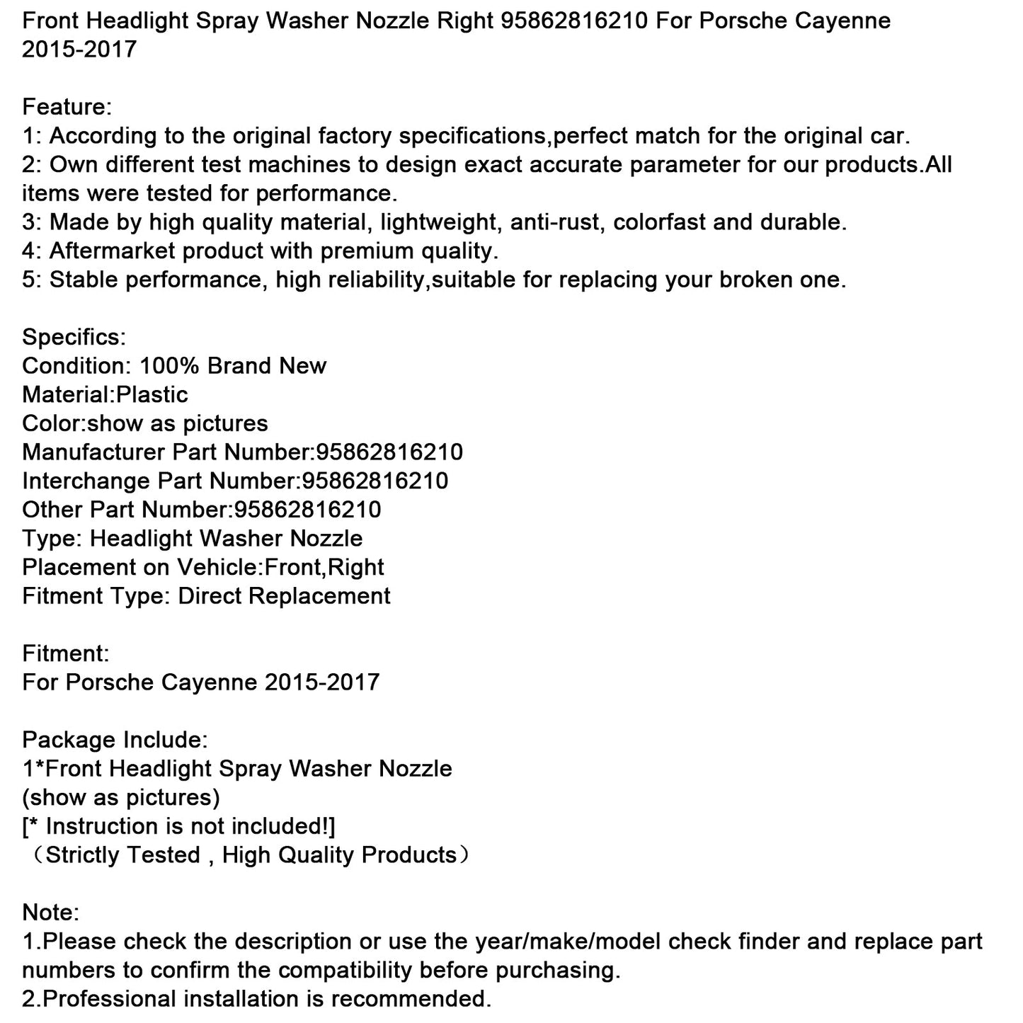 Ugello lavavetri anteriore destro Porsche Cayenne 2015-2017 95862816210