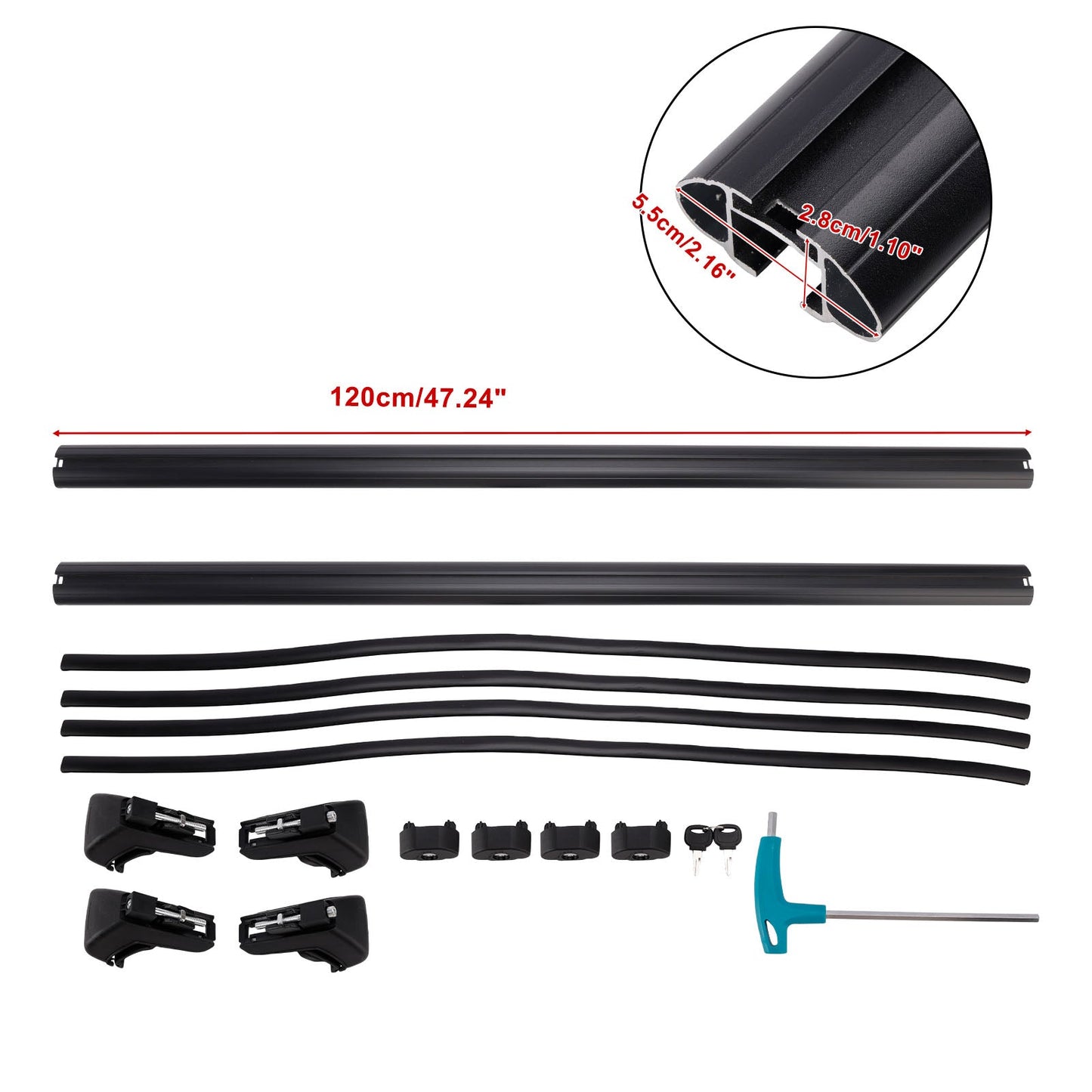 Barre trasversali universali in alluminio per portapacchi da tetto auto, 120 cm, con chiusura a chiave.