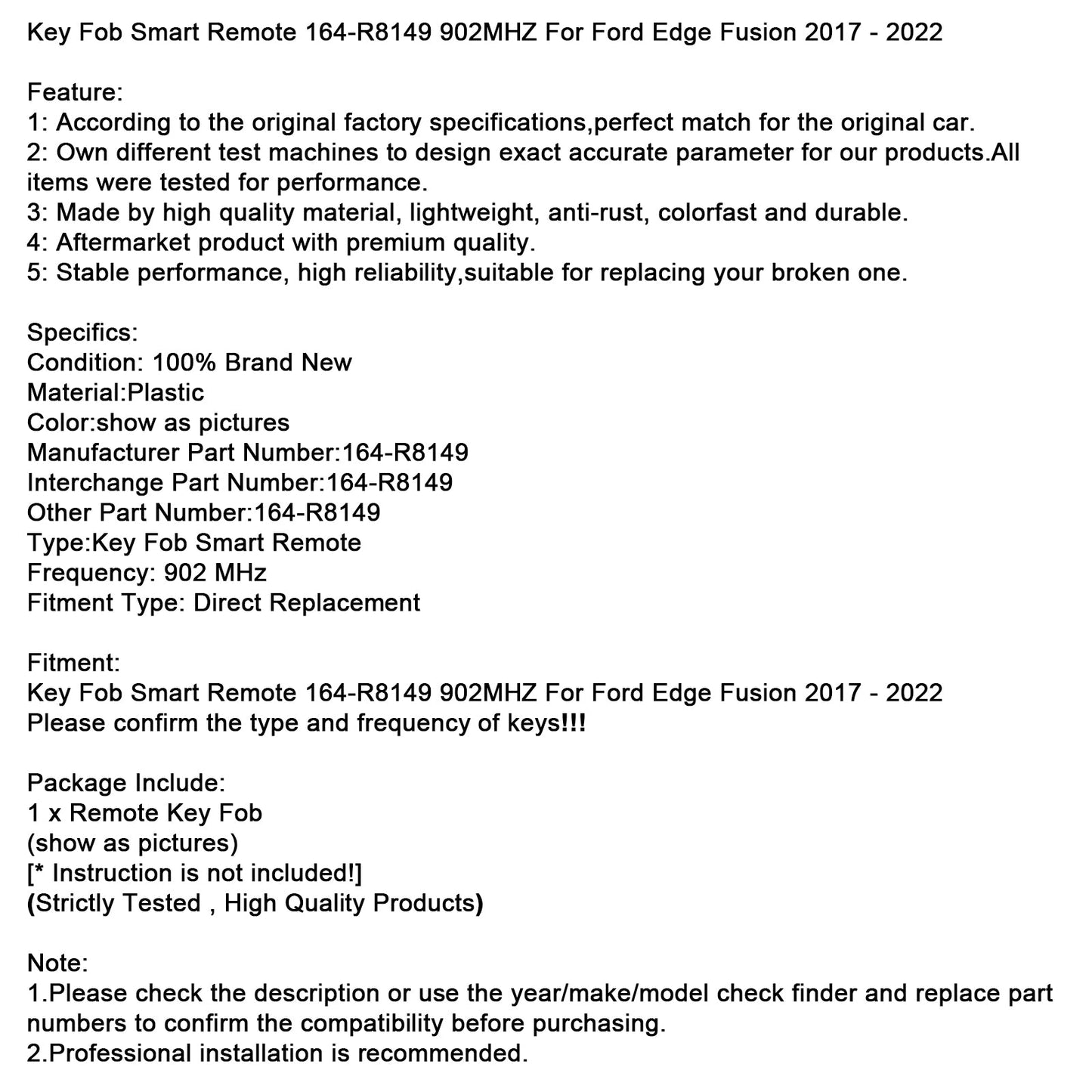 Telecomando intelligente Ford Edge Fusion 2017-2022 164-R8149 902 MHz