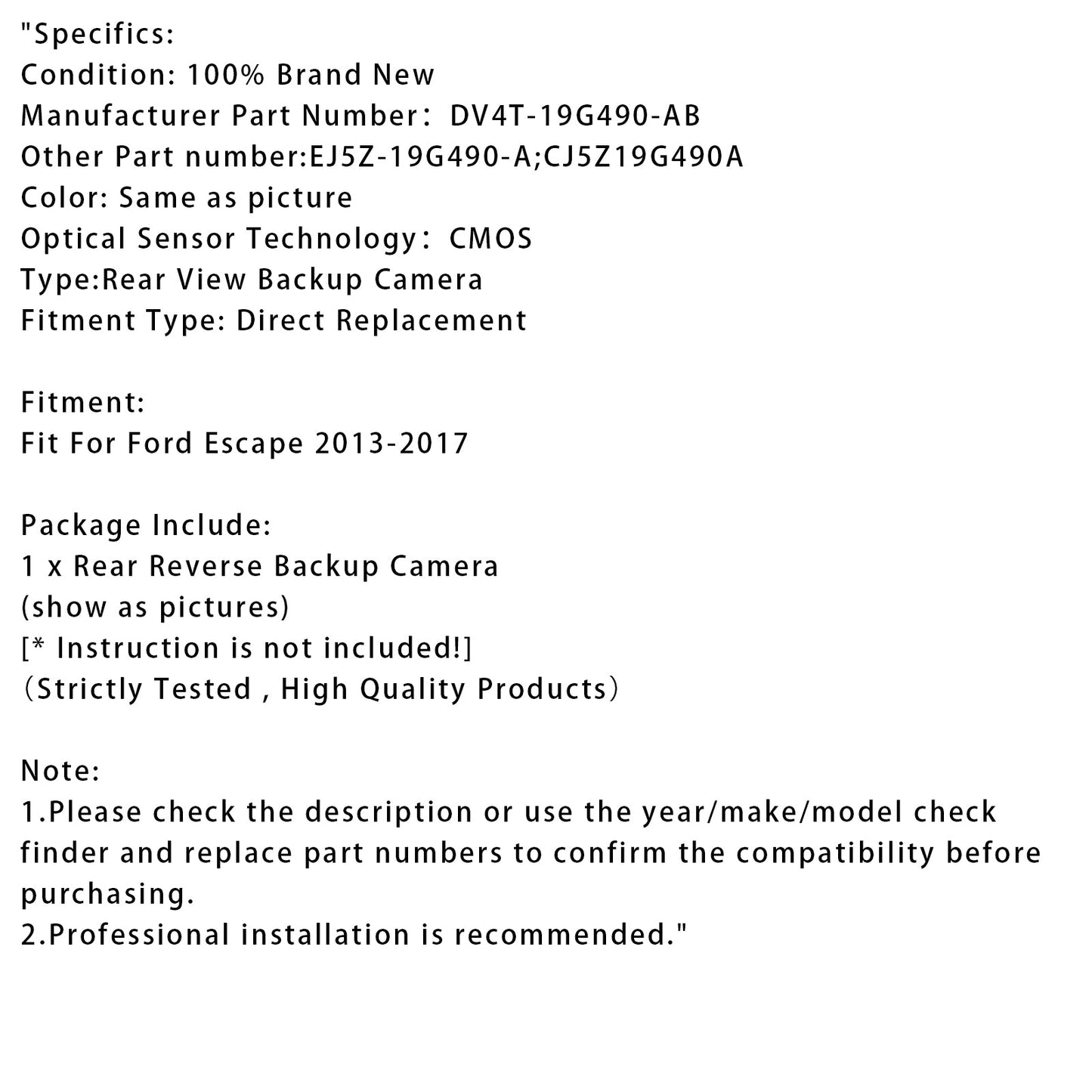 Telecamera di retromarcia posteriore per Ford Kuga 2013-2017, assistenza al parcheggio DV4T-19G490-AB