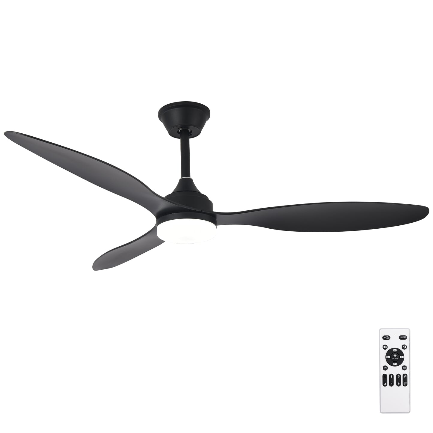 Telecomando Ventilatore moderno 52" con luce 6 velocità Nero-Bianco