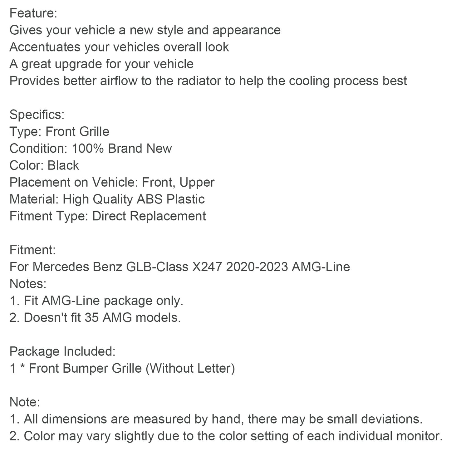 Griglia paraurti anteriore nero lucido Mercedes Benz GLB X247 AMG-Line 2020-2023