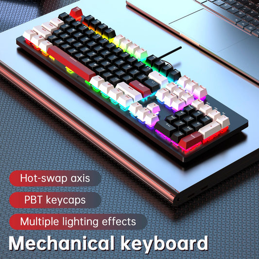 Tastiera da gioco meccanica cablata con interruttore lineare da 104 tasti e luce RGB con interruttore blu