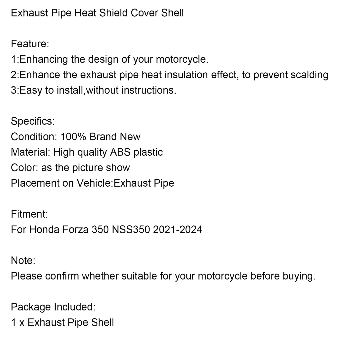 2021-2024 Honda Forza 350 NSS350 Copertura scudo termico tubo di scarico
