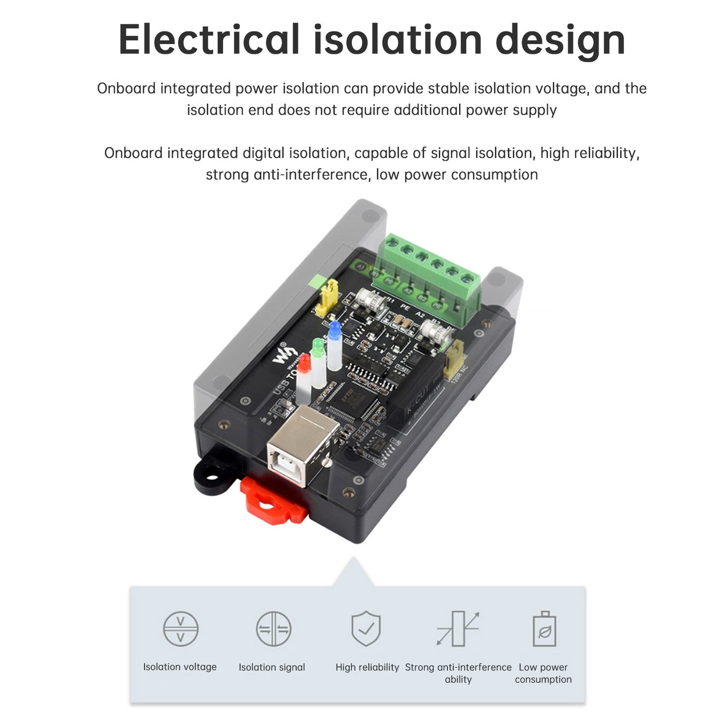 Convertitore di porta seriale USB isolato industriale a RS485 bidirezionale per installazione su guida
