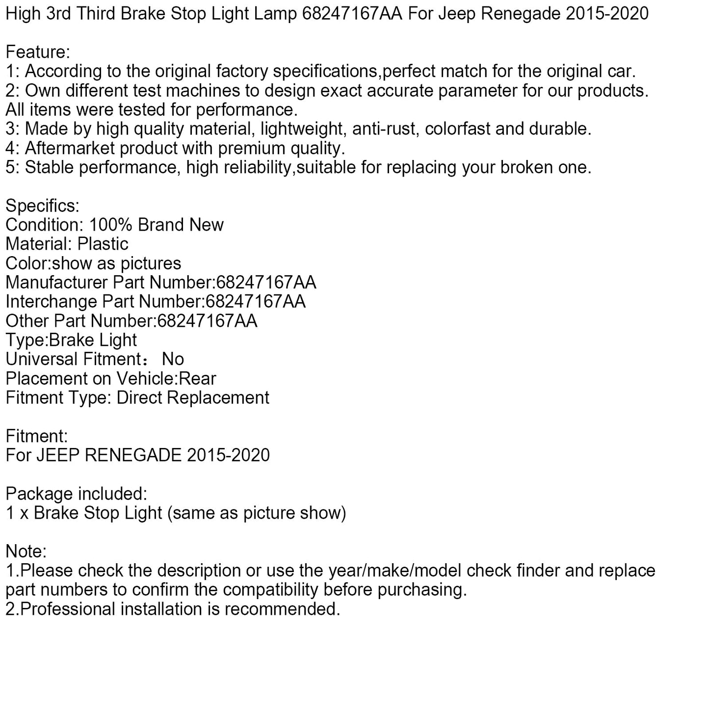 Lampada luce stop terza luce freno alta 68247167AA per Jeep Renegade 2015-2020