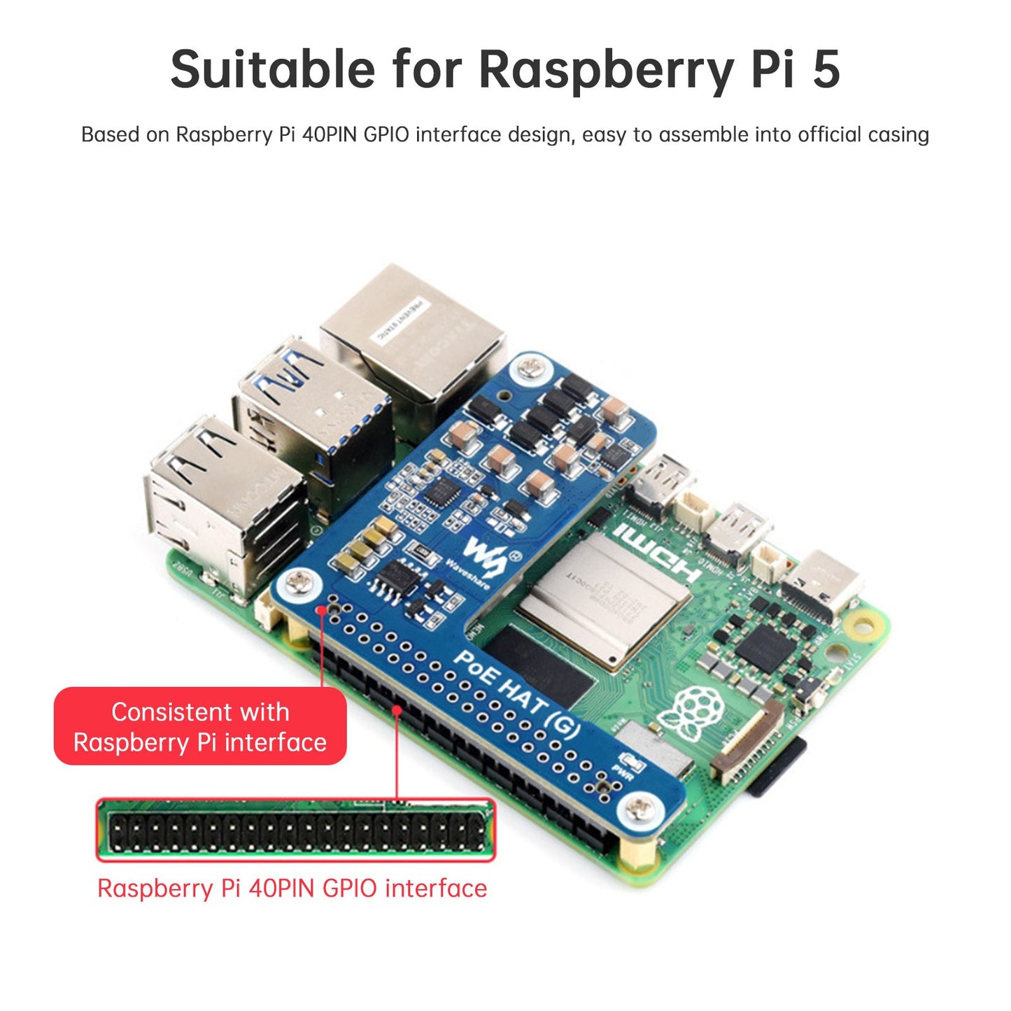 Raspberry Pi 5 Scheda di espansione Ethernet Modulo di alimentazione PoE 802.3af/at