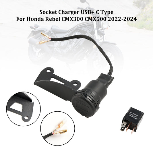 Caricabatterie con presa 12V Honda Rebel CMX300 CMX500 2022-2024 Tipo USB+C rapido