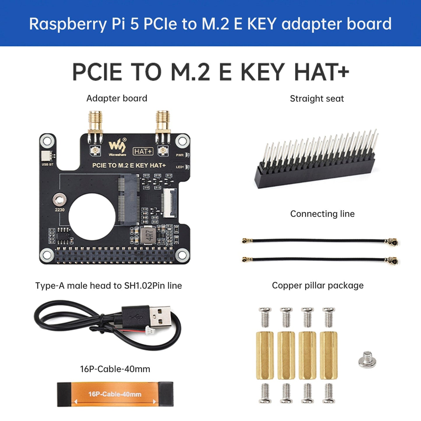 Scheda di espansione PCIe per Raspberry Pi 5 a M.2 E Key per scheda di rete wireless NGFF