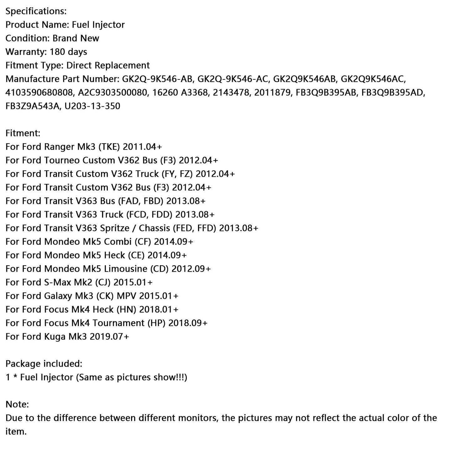 2012.09+ Ford Mondeo Mk5 Limousine (CD) 1 pz Iniettore carburante GK2Q-9K546-AC 2143478 GK2Q9K546AB FB3Z9A543A