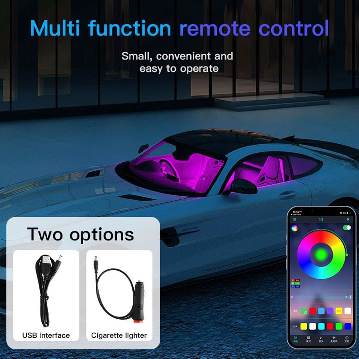 Strisce luminose a LED RGB per interni auto con controllo remoto e APP