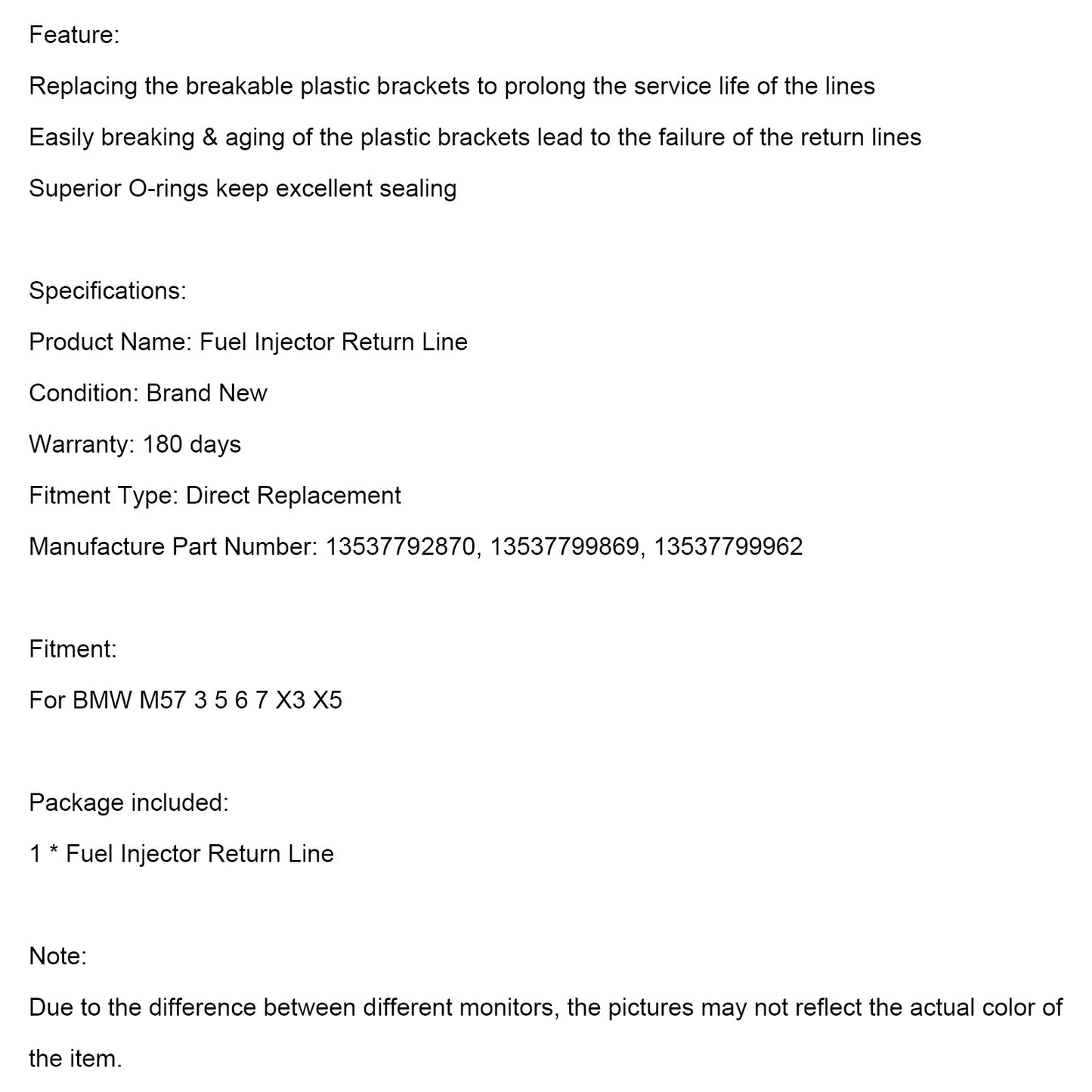 BMW 3 5 6 7 X2 X3 X5 X6 Tubo flessibile di ritorno del carburante Tubo flessibile dell'iniettore Tubo flessibile di perdita 13537792870 13537799869