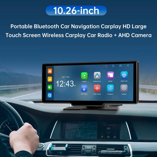Navigazione per auto portatile Bluetooth da 10,26"", autoradio wireless Carplay, telecamera AHD