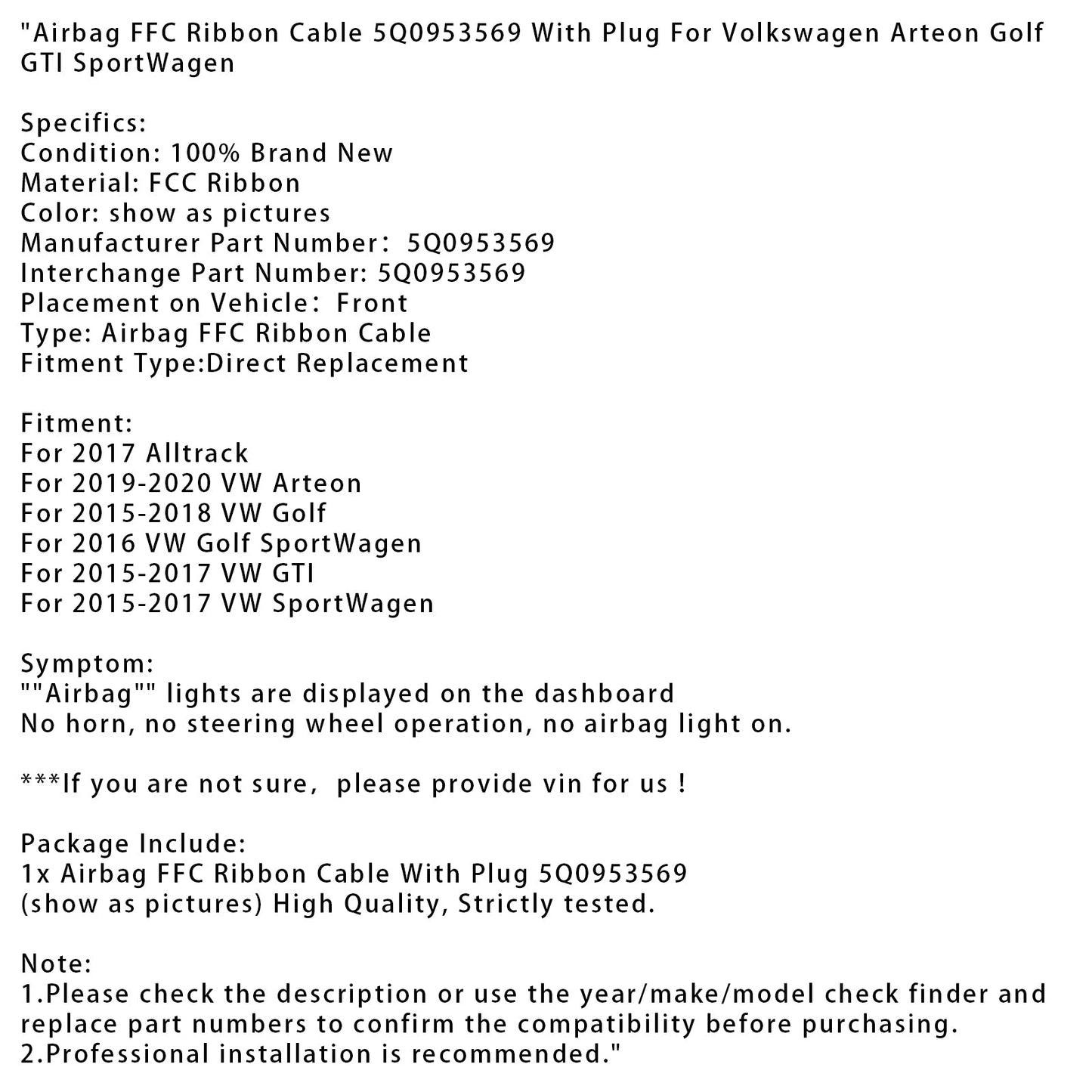 Cavo a nastro FFC per airbag Alltrack 2017 5Q0953569