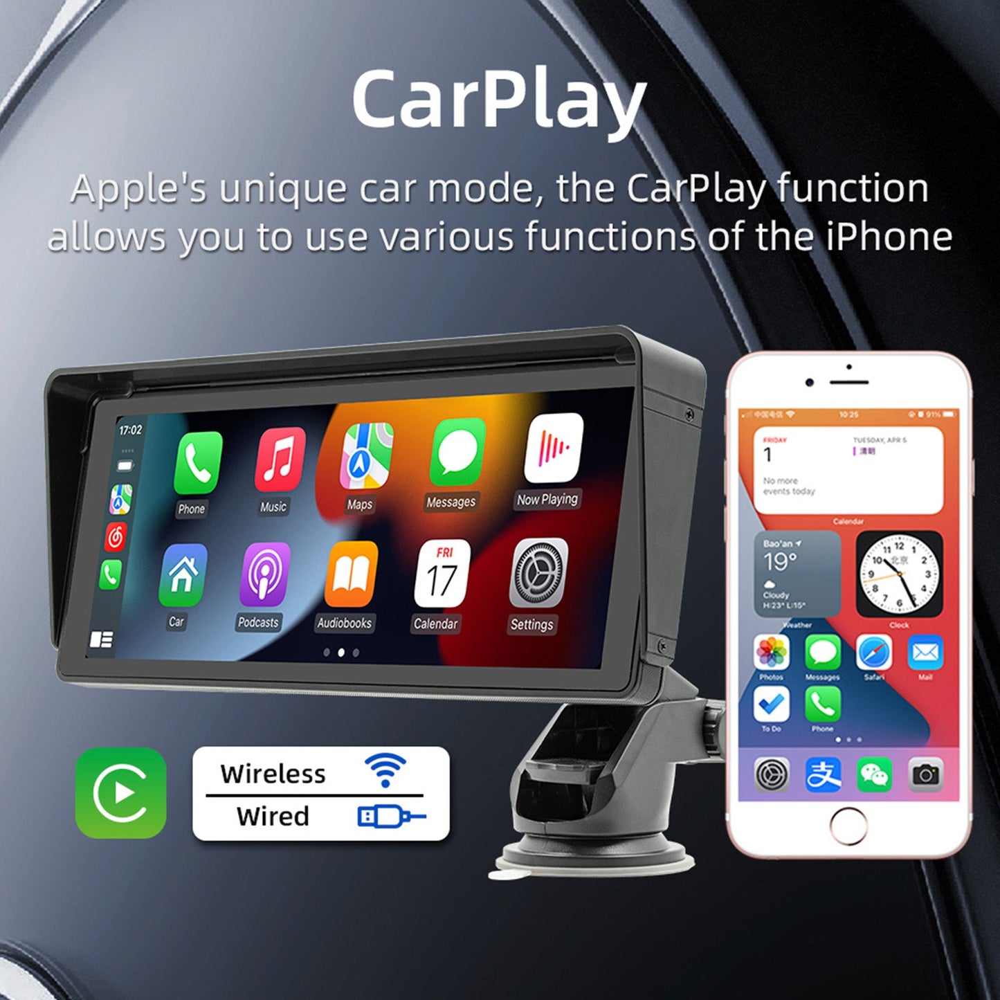 Lettore MP5 per auto da 10,26" Trasmettitore FM Bluetooth per auto Wireless Carplay 4 LED Telecamera