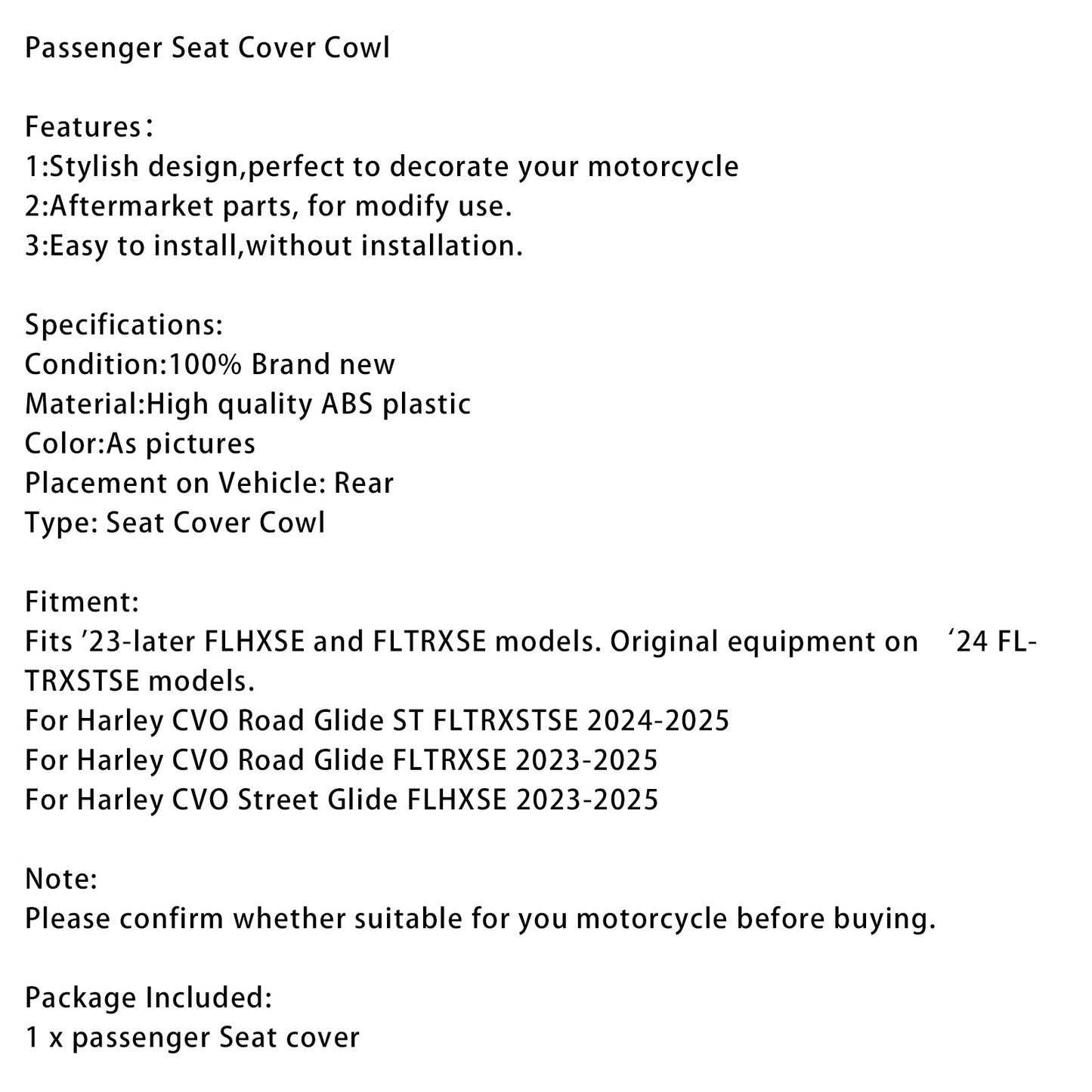 Coprisedile passeggero Camel Hump per Touring CVO Road Glide FLTRXSE 23-25