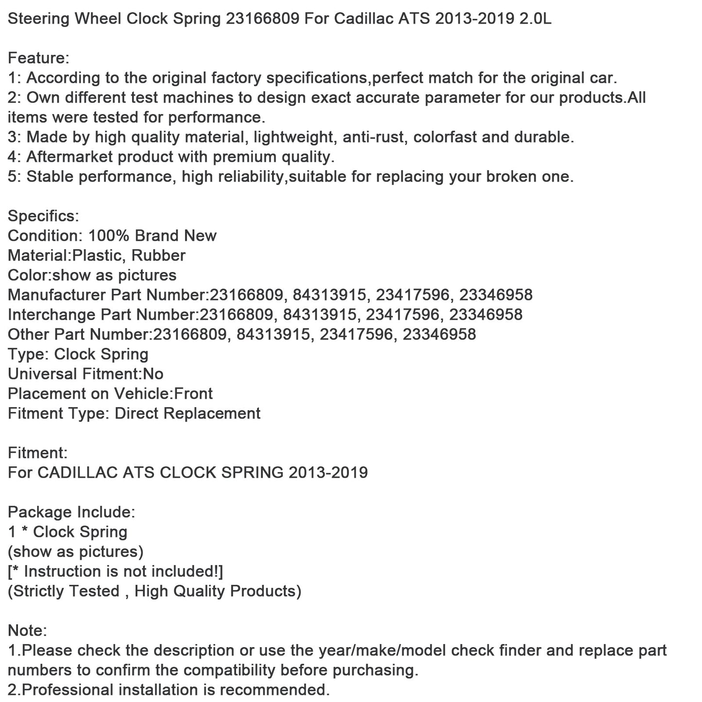 Molla di regolazione del volante Cadillac ATS 2.0L 2013-2019 23166809