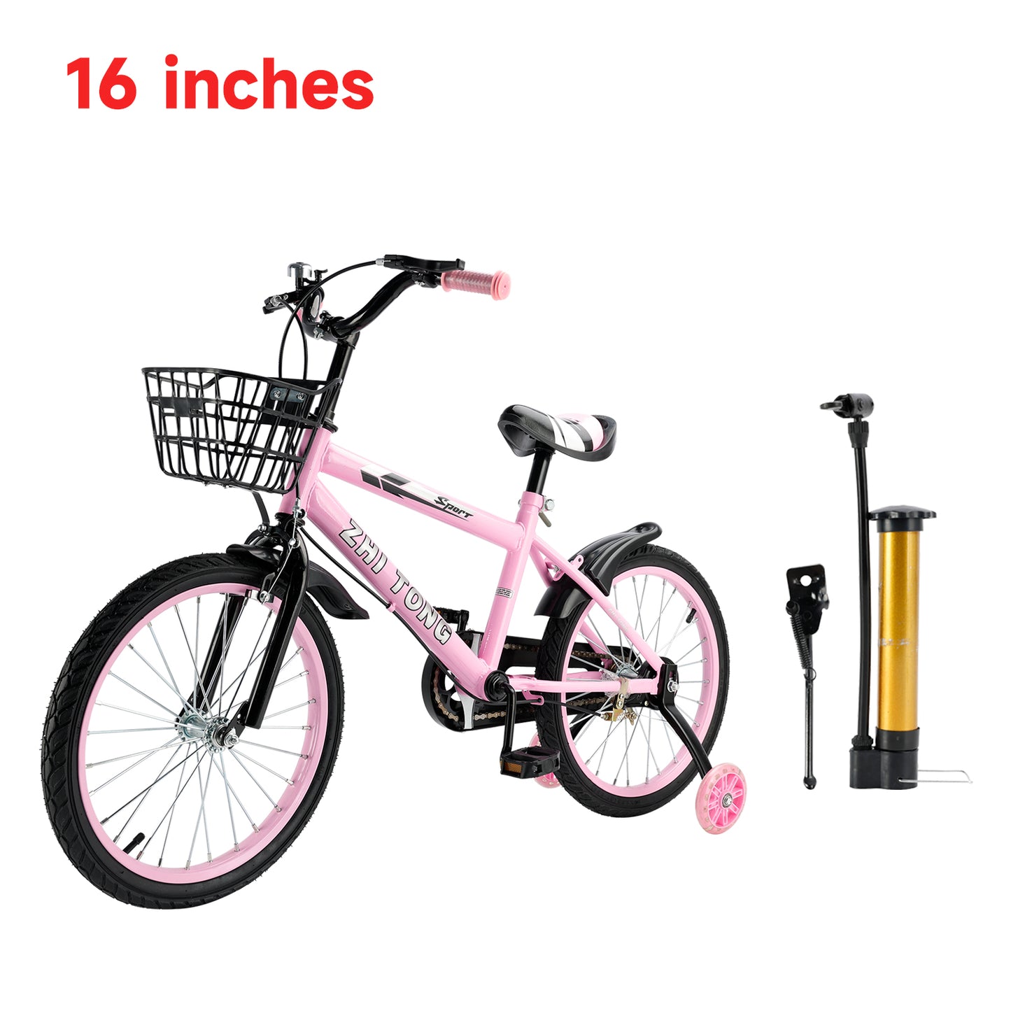 16 pollici di bici da bici per bambini sedile regolabile in bicicletta con ruote ausiliarie