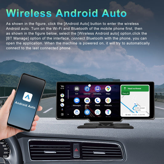 Navigatore portatile Bluetooth per auto da 10,26"" con ampio schermo touch HD wireless Carplay